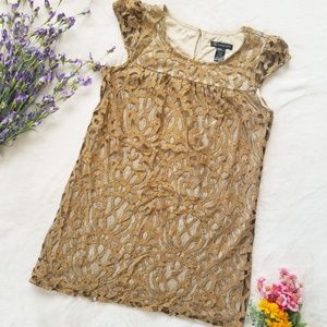 INC Women's Gold Lace Shift Dress Size 8 Lined
